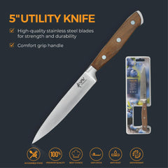 VAV GET Premium 5-inch Utility Knife. Comfortable Walnut Wood Handle and Professional Stainless Steel with Long-Lasting Sharpness.