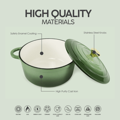 VAV GET Healthy and Safe Non-Stick Enameled Cast Iron 7-Piece Dutch Oven Cookware Set with Gloves and 2-Piece Mills. Includes: 24cm Dutch Oven Fry Pan, 18cm, 21cm, and 24cm Dutch Ovens with Lids, Gloves, and 2-Piece Mills.