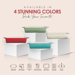VAV GET Healthy & Safe Enamel Cast Iron Rectangular Roasting Dish, (12-Inch, Teal) Oven & Induction Compatible, Easy-Clean Non-Stick Interior