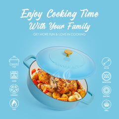 VAV GET Enameled Cast Iron Dutch Oven Braiser. 28cm, 3.79L, Ocean Blue, Induction & All Hob Compatible, Oven & Grill Safe