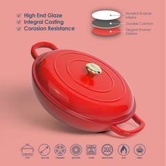 VAV GET  Enameled Cast Iron Dutch Oven Shallow Casserole 12-inch