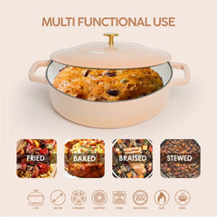 VAV GET Enameled Cast Iron Dutch Oven Braiser. 28cm, 3.79L, Peach, Induction & All Hob Compatible, Oven & Grill Safe
