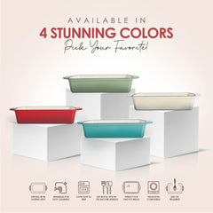 VAV GET Healthy & Safe Enamel Cast Iron Rectangular Roasting Dish, (12-Inch, Red) Oven & Induction Compatible, Easy-Clean Non-Stick Interior