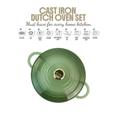 VAV GET Healthy and Safe, Non-Stick Enameled 7-PCS SET of Cast Iron Dutch Oven Cookwares. Set includes: 24cm Dutch Oven Fry Pan, 18cm, 21cm, 24cm Dutch Oven Cookwares with Lids and Gloves.