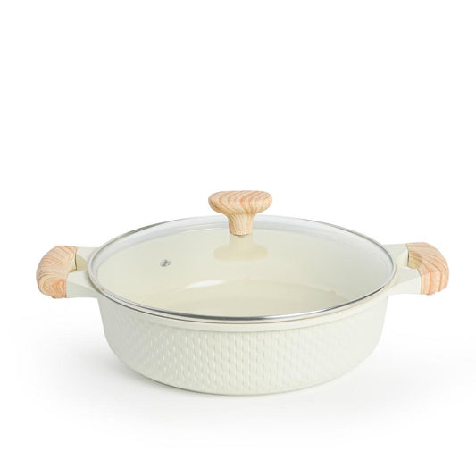 VAV GET 28 CM Shallow Casserole with Lid – Ceramic Non-Stick, Lattice Series, Induction Compatible