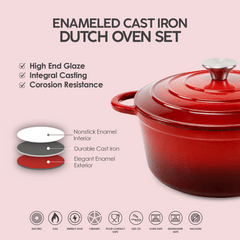 VAV GET Healthy and Safe, Non-Stick Enameled 7-PCS SET of Cast Iron Dutch Oven Cookwares. Set includes: 24cm Dutch Oven Fry Pan, 18cm, 21cm, 24cm Dutch Oven Cookwares with Lids.