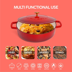 VAV GET Enameled Cast Iron Dutch Oven Braiser. 28cm, 3.79L, Cherry Red, Induction & All Hob Compatible, Oven & Grill Safe