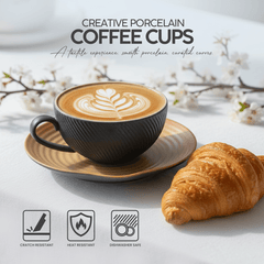 VAV GET 12-Piece Creative Porcelain Coffee Cups (200 ml - 6.7 Oz) & Saucers Set For 6 people