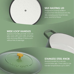 VAV GET Enameled Cast Iron Dutch Oven Braiser. 28cm, 3.79L, Olive Green, Induction & All Hob Compatible, Oven & Grill Safe