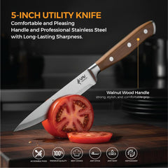 VAV GET Premium 5-inch Utility Knife. Comfortable Walnut Wood Handle and Professional Stainless Steel with Long-Lasting Sharpness.