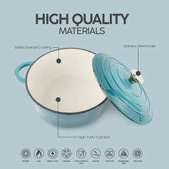 VAV GET Healthy and Safe Non-Stick Enameled Cast Iron 7-Piece Dutch Oven Cookware Set with Gloves and 2-Piece Mills. Includes: 24cm Dutch Oven Fry Pan, 18cm, 21cm, and 24cm Dutch Ovens with Lids, Gloves, and 2-Piece Mills.