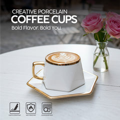 VAV GET 12-Piece Porcelain Coffee Cups (200 cc = 200 ml) & Saucers Set For 6 people