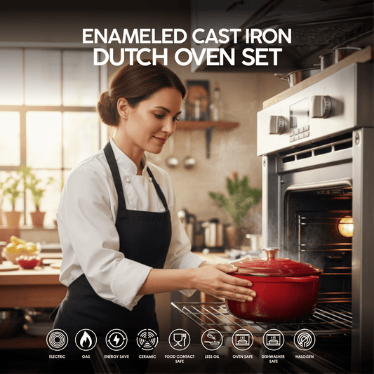 VAV GET Healthy and Safe, Non-Stick Enameled 7-PCS SET of Cast Iron Dutch Oven Cookwares. Set includes: 24cm Dutch Oven Fry Pan, 18cm, 21cm, 24cm Dutch Oven Cookwares with Lids.
