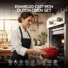 VAV GET Healthy and Safe, Non-Stick Enameled 7-PCS SET of Cast Iron Dutch Oven Cookwares. Set includes: 24cm Dutch Oven Fry Pan, 18cm, 21cm, 24cm Dutch Oven Cookwares with Lids.