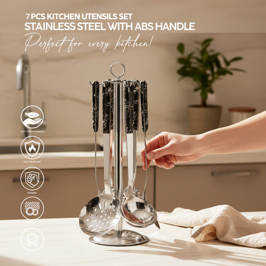 VAV GET 7 pcs Kitchen Utensils Set, Stainless Steel with ABS Handle.