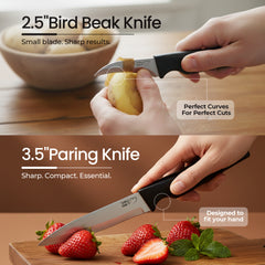 VAV GET Premium 18-Piece Black Stainless Steel Knife Set, Non-Slip Comfort Handles, Sharpened Chef Knives, Fruits & Vegetable Peeler Included, Ideal for Home & Professional Kitchen