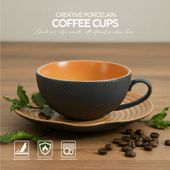 VAV GET 12-Piece Creative Porcelain Coffee Cups (200 ml - 6.7 Oz) & Saucers Set For 6 people