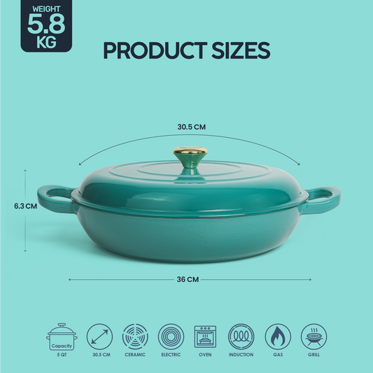 VAV GET  Enameled Cast Iron Dutch Oven Shallow Casserole 12-inch