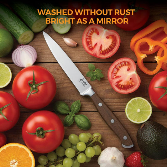 VAV GET Premium 5-inch Utility Knife. Comfortable Walnut Wood Handle and Professional Stainless Steel with Long-Lasting Sharpness.