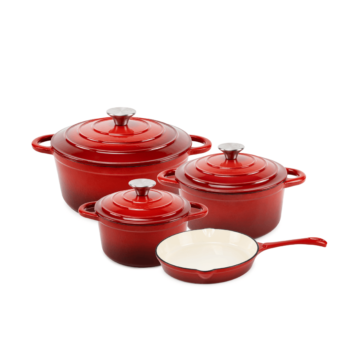 VAV GET Healthy and Safe, Non-Stick Enameled 7-PCS SET of Cast Iron Dutch Oven Cookwares. Set includes: 24cm Dutch Oven Fry Pan, 18cm, 21cm, 24cm Dutch Oven Cookwares with Lids.