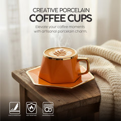 VAV GET 12-Piece Porcelain Coffee Cups (200 cc = 200 ml) & Saucers Set For 6 people