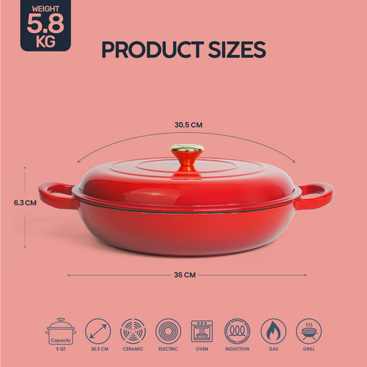 VAV GET  Enameled Cast Iron Dutch Oven Shallow Casserole 12-inch