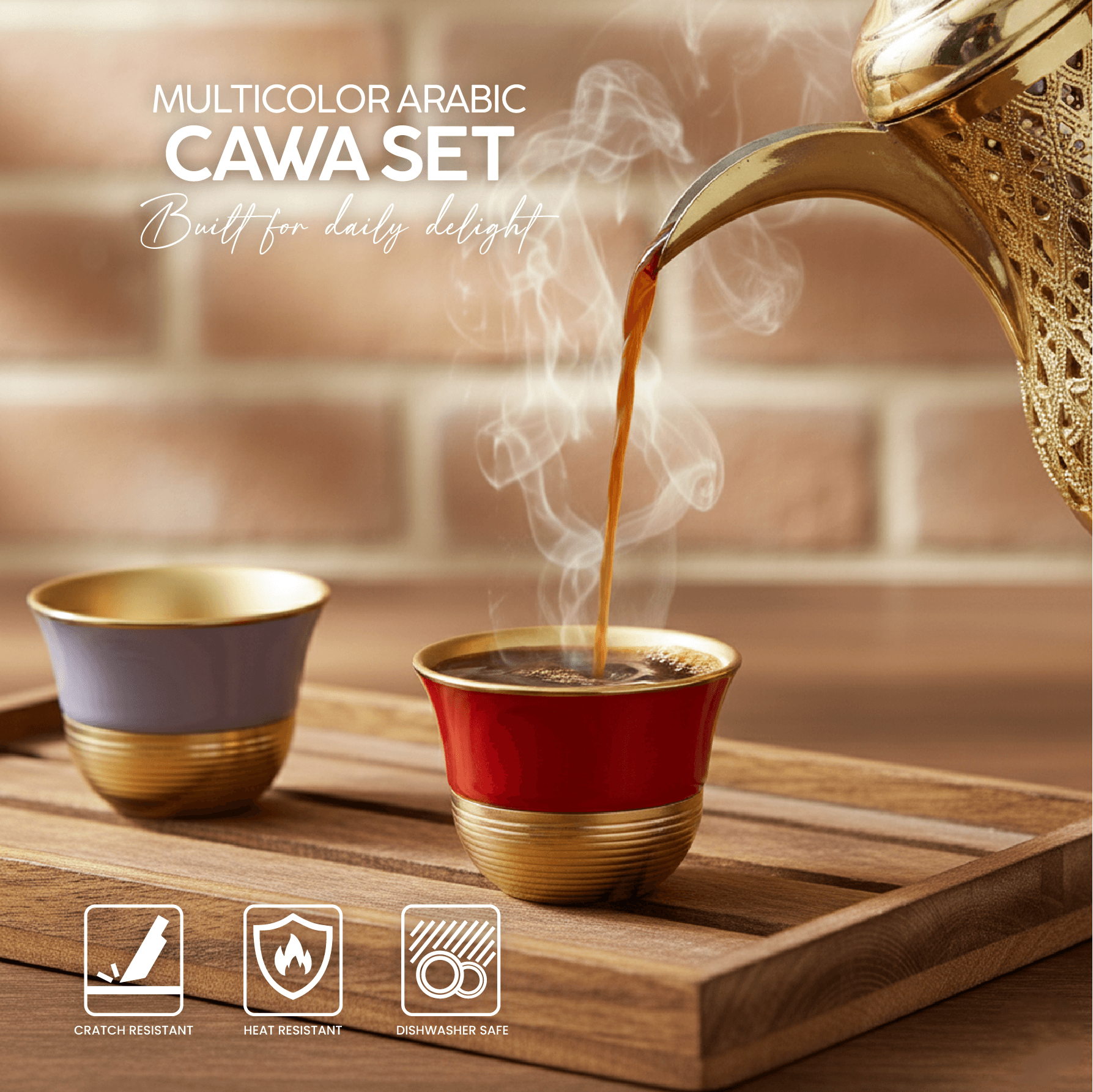 Cawa Arabic Cawa 12-Piece Set: Premium Ceramic, Gold Accents – VAV GET ME