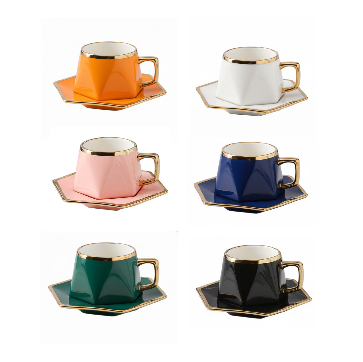 VAV GET 12-Piece Porcelain Coffee Cups (200 cc = 200 ml) & Saucers Set For 6 people