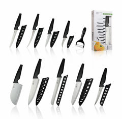 VAV GET Premium 18-Piece Black Stainless Steel Knife Set, Non-Slip Comfort Handles, Sharpened Chef Knives, Fruits & Vegetable Peeler Included, Ideal for Home & Professional Kitchen