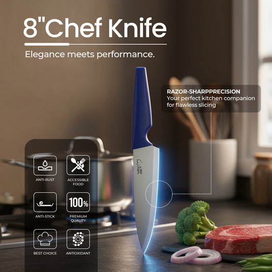 VAV GET Premium 18-Piece Blue Stainless Steel Knife Set, Non-Slip Comfort Handles, Sharpened Chef Knives, Fruits & Vegetable Peeler Included, Ideal for Home & Professional Kitchen