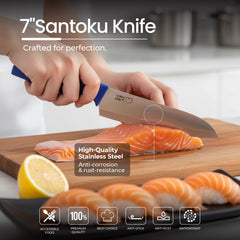 VAV GET Premium 18-Piece Blue Stainless Steel Knife Set, Non-Slip Comfort Handles, Sharpened Chef Knives, Fruits & Vegetable Peeler Included, Ideal for Home & Professional Kitchen