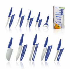 VAV GET Premium 18-Piece Blue Stainless Steel Knife Set, Non-Slip Comfort Handles, Sharpened Chef Knives, Fruits & Vegetable Peeler Included, Ideal for Home & Professional Kitchen