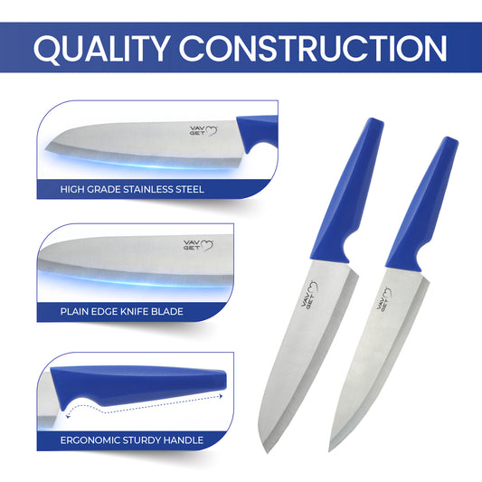 VAV GET Premium 18-Piece Blue Stainless Steel Knife Set, Non-Slip Comfort Handles, Sharpened Chef Knives, Fruits & Vegetable Peeler Included, Ideal for Home & Professional Kitchen