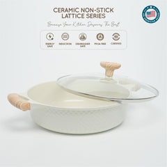 VAV GET Healthy & Safe Ceramic Nonstick 10-Pcs Cookware Set, Non-Toxic, Induction Ready, PFAS-PFOA Free Set with Soft-Touch Handles. Lattice Series Includes: 28cm and 24cm Casseroles with 28cm Steamer, 28cm Wok and 28cm Shallow Pans, 26cm Fry Pan.