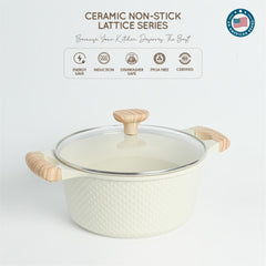 VAV GET Healthy & Safe Ceramic Nonstick 10-Pcs Cookware Set, Non-Toxic, Induction Ready, PFAS-PFOA Free Set with Soft-Touch Handles. Lattice Series Includes: 28cm and 24cm Casseroles with 28cm Steamer, 28cm Wok and 28cm Shallow Pans, 26cm Fry Pan.