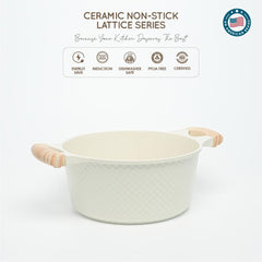 VAV GET Healthy & Safe Ceramic Nonstick 10-Pcs Cookware Set, Non-Toxic, Induction Ready, PFAS-PFOA Free Set with Soft-Touch Handles. Lattice Series Includes: 28cm and 24cm Casseroles with 28cm Steamer, 28cm Wok and 28cm Shallow Pans, 26cm Fry Pan.