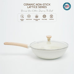 VAV GET Healthy & Safe Ceramic Nonstick 10-Pcs Cookware Set, Non-Toxic, Induction Ready, PFAS-PFOA Free Set with Soft-Touch Handles. Lattice Series Includes: 28cm and 24cm Casseroles with 28cm Steamer, 28cm Wok and 28cm Shallow Pans, 26cm Fry Pan.