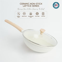 VAV GET Healthy & Safe Ceramic Nonstick 10-Pcs Cookware Set, Non-Toxic, Induction Ready, PFAS-PFOA Free Set with Soft-Touch Handles. Lattice Series Includes: 28cm and 24cm Casseroles with 28cm Steamer, 28cm Wok and 28cm Shallow Pans, 26cm Fry Pan.