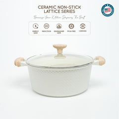 VAV GET Healthy & Safe Ceramic Nonstick 10-Pcs Cookware Set, Non-Toxic, Induction Ready, PFAS-PFOA Free Set with Soft-Touch Handles. Lattice Series Includes: 28cm and 24cm Casseroles with 28cm Steamer, 28cm Wok and 28cm Shallow Pans, 26cm Fry Pan.