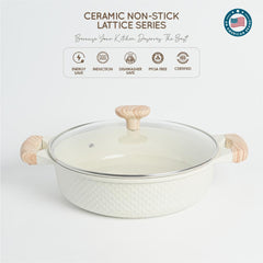 VAV GET Healthy & Safe Ceramic Nonstick 10-Pcs Cookware Set, Non-Toxic, Induction Ready, PFAS-PFOA Free Set with Soft-Touch Handles. Lattice Series Includes: 28cm and 24cm Casseroles with 28cm Steamer, 28cm Wok and 28cm Shallow Pans, 26cm Fry Pan.