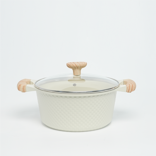VAV GET 24 CM Casserole with Lid – Ceramic Non-Stick Lattice Series, Cream White
