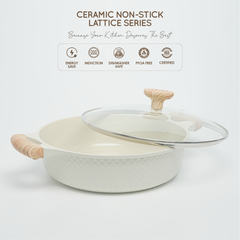 VAV GET Healthy & Safe Ceramic Nonstick 10-Pcs Cookware Set, Non-Toxic, Induction Ready, PFAS-PFOA Free Set with Soft-Touch Handles. Lattice Series Includes: 28cm and 24cm Casseroles with 28cm Steamer, 28cm Wok and 28cm Shallow Pans, 26cm Fry Pan.