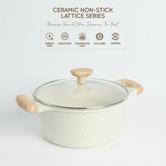 VAV GET Healthy & Safe Ceramic Nonstick 10-Pcs Cookware Set, Non-Toxic, Induction Ready, PFAS-PFOA Free Set with Soft-Touch Handles. Lattice Series Includes: 28cm and 24cm Casseroles with 28cm Steamer, 28cm Wok and 28cm Shallow Pans, 26cm Fry Pan.