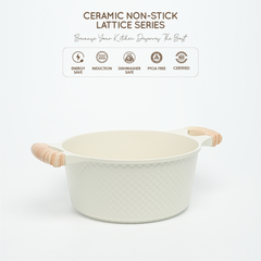 VAV GET Healthy & Safe Ceramic Nonstick 10-Pcs Cookware Set, Non-Toxic, Induction Ready, PFAS-PFOA Free Set with Soft-Touch Handles. Lattice Series Includes: 28cm and 24cm Casseroles with 28cm Steamer, 28cm Wok and 28cm Shallow Pans, 26cm Fry Pan.