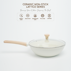VAV GET Healthy & Safe Ceramic Nonstick 10-Pcs Cookware Set, Non-Toxic, Induction Ready, PFAS-PFOA Free Set with Soft-Touch Handles. Lattice Series Includes: 28cm and 24cm Casseroles with 28cm Steamer, 28cm Wok and 28cm Shallow Pans, 26cm Fry Pan.