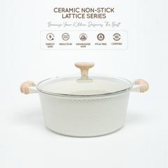 VAV GET Healthy & Safe Ceramic Nonstick 10-Pcs Cookware Set, Non-Toxic, Induction Ready, PFAS-PFOA Free Set with Soft-Touch Handles. Lattice Series Includes: 28cm and 24cm Casseroles with 28cm Steamer, 28cm Wok and 28cm Shallow Pans, 26cm Fry Pan.
