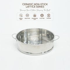 VAV GET Healthy & Safe Ceramic Nonstick 10-Pcs Cookware Set, Non-Toxic, Induction Ready, PFAS-PFOA Free Set with Soft-Touch Handles. Lattice Series Includes: 28cm and 24cm Casseroles with 28cm Steamer, 28cm Wok and 28cm Shallow Pans, 26cm Fry Pan.