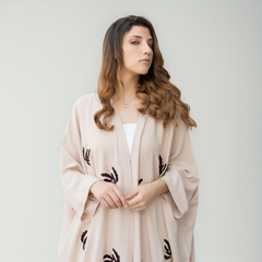 embroidered abayas in uae, modern abaya, floral design abaya