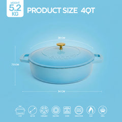 VAV GET Enameled Cast Iron Dutch Oven Braiser. 28cm, 3.79L, Ocean Blue, Induction & All Hob Compatible, Oven & Grill Safe