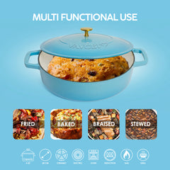 VAV GET Enameled Cast Iron Dutch Oven Braiser. 28cm, 3.79L, Ocean Blue, Induction & All Hob Compatible, Oven & Grill Safe